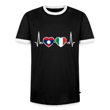 Laos Italy Vintage Heartbeat Flag Laotian - Men's Ringer Shirt - black/white - Front - AI Model Female 172 light (172cm) & AI Model Male 178 light (178cm)