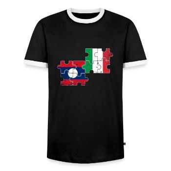 Laos Italy Vintage Flag Italian Laotian - Men's Ringer Shirt - black/white - Front - AI Model Female 172 light (172cm) & AI Model Male 178 light (178cm)