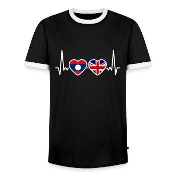 Laos UK Heartbeat Flag Laotien britannique - T-shirt contrasté Homme - noir/blanc - Devant - AI Model Female 172 light (172cm) & AI Model Male 178 light (178cm)