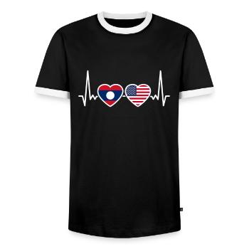 Laos USA Heartbeat Flag Laotien américain - T-shirt contrasté Homme - noir/blanc - Devant - AI Model Female 172 light (172cm) & AI Model Male 178 light (178cm)