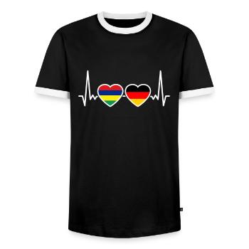 Mauritius Germany Heartbeat Flag Mauritian - Men's Ringer Shirt - black/white - Front - AI Model Female 172 light (172cm) & AI Model Male 178 light (178cm)