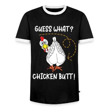 Guess What Chicken Butt - Men's Ringer Shirt - black/white - Front - AI Model Female 172 light (172cm) & AI Model Male 178 light (178cm)