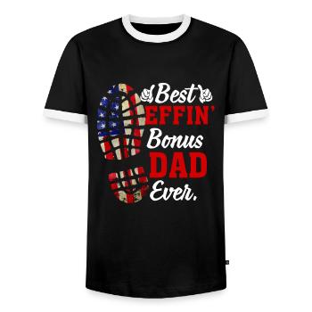 Best Effin' Bonus Dad Ever - Men's Ringer Shirt - black/white - Front - AI Model Female 172 light (172cm) & AI Model Male 178 light (178cm)