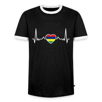 Mauritius heartbeat Mauritian flag Mauritian - Men's Ringer Shirt - black/white - Front - AI Model Female 172 light (172cm) & AI Model Male 178 light (178cm)