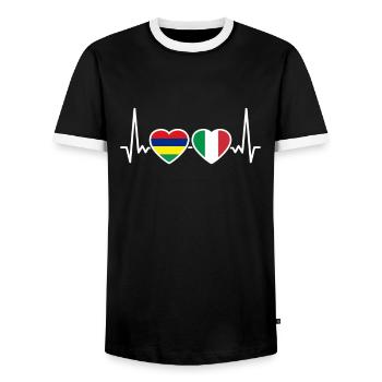 Mauritius Italy Heartbeat Flag Mauritian - Men's Ringer Shirt - black/white - Front - AI Model Female 172 light (172cm) & AI Model Male 178 light (178cm)