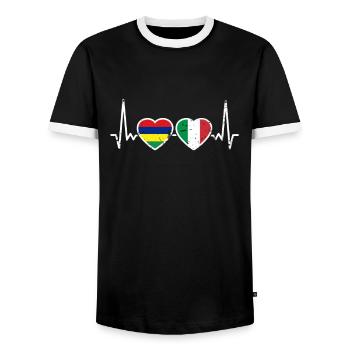 Mauritius Italy Vintage Heartbeat Flag - Men's Ringer Shirt - black/white - Front - AI Model Female 172 light (172cm) & AI Model Male 178 light (178cm)