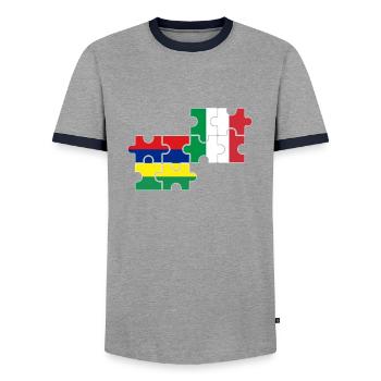Mauritius Italy Flag Italian Mauritian - Men's Ringer Shirt - grey/navy  - Front - AI Model Female 172 light (172cm) & AI Model Male 178 light (178cm)