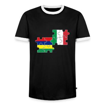 Mauritius Italy Flag Italian Mauritian - Men's Ringer Shirt - black/white - Front - AI Model Female 172 light (172cm) & AI Model Male 178 light (178cm)