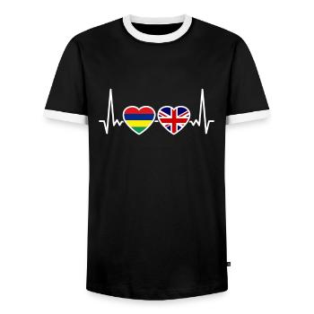 Mauritius UK heartbeat flag Mauritian - Men's Ringer Shirt - black/white - Front - AI Model Female 172 light (172cm) & AI Model Male 178 light (178cm)