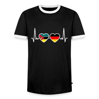 Mozambique Germany Flag Mozambican - Men's Ringer Shirt - black/white - Front - AI Model Female 172 light (172cm) & AI Model Male 178 light (178cm)
