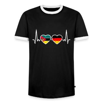 Mozambique Germany Vintage Heartbeat Flag - Men's Ringer Shirt - black/white - Front - AI Model Female 172 light (172cm) & AI Model Male 178 light (178cm)