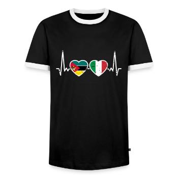 Mozambique Italy Vintage Heartbeat Flag - Men's Ringer Shirt - black/white - Front - AI Model Female 172 light (172cm) & AI Model Male 178 light (178cm)