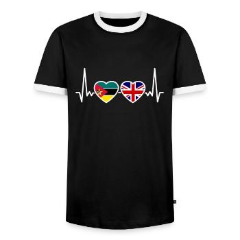 Mozambique UK heartbeat flag Mozambican - Men's Ringer Shirt - black/white - Front - AI Model Female 172 light (172cm) & AI Model Male 178 light (178cm)