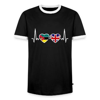 Mozambique UK Vintage Heartbeat Flag Mozambican - Men's Ringer Shirt - black/white - Front - AI Model Female 172 light (172cm) & AI Model Male 178 light (178cm)