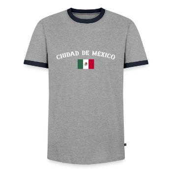 Ciudad De México Mexique Drapeau Mexicain - T-shirt contrasté Homme - gris/marine  - Devant - AI Model Female 172 light (172cm) & AI Model Male 178 light (178cm)