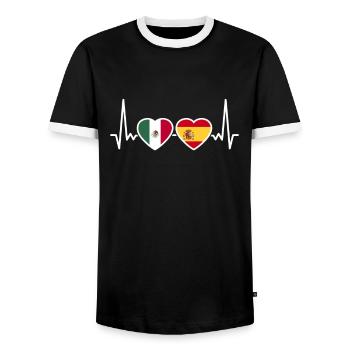 Mexico Spain Heartbeat Flag Mexicans - Men's Ringer Shirt - black/white - Front - AI Model Female 172 light (172cm) & AI Model Male 178 light (178cm)