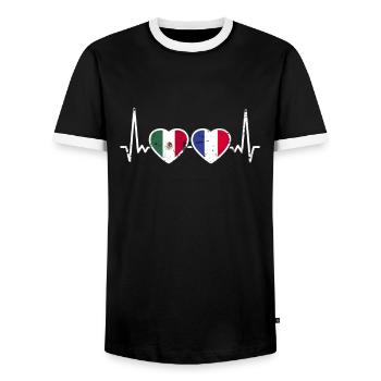 Mexico France Vintage Heartbeat Flag - Men's Ringer Shirt - black/white - Front - AI Model Female 172 light (172cm) & AI Model Male 178 light (178cm)