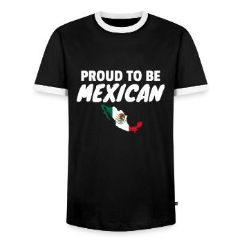 Proud To Be Mexican Mexican Map Flag - Men's Ringer Shirt - black/white - Front - AI Model Female 172 light (172cm) & AI Model Male 178 light (178cm)