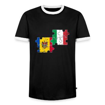 Moldova Italy Vintage Flag Italian Moldovan - Men's Ringer Shirt - black/white - Front - AI Model Female 172 light (172cm) & AI Model Male 178 light (178cm)