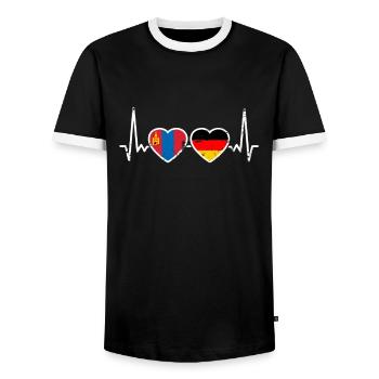 Mongolia Germany Vintage Heartbeat Flag - Men's Ringer Shirt - black/white - Front - AI Model Female 172 light (172cm) & AI Model Male 178 light (178cm)
