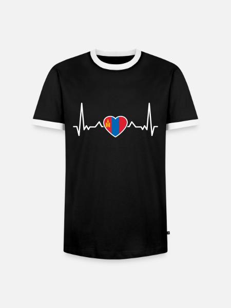 Mongolia Heartbeat Mongolian Flag Mongol - Men's Ringer Shirt - black/white