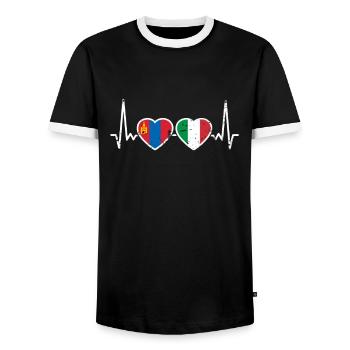 Mongolie Italie Vintage Heartbeat Flag - T-shirt contrasté Homme - noir/blanc - Devant - AI Model Female 172 light (172cm) & AI Model Male 178 light (178cm)