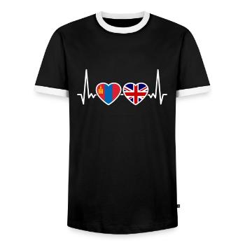 Mongolia UK heartbeat flag British Mongolian - Men's Ringer Shirt - black/white - Front - AI Model Female 172 light (172cm) & AI Model Male 178 light (178cm)