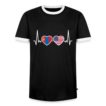 Mongolie USA Heartbeat Flag Mongolis - T-shirt contrasté Homme - noir/blanc - Devant - AI Model Female 172 light (172cm) & AI Model Male 178 light (178cm)