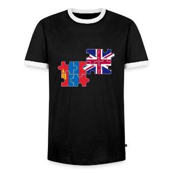 Mongolia UK flag British Mongolian - Men's Ringer Shirt - black/white - Front - AI Model Female 172 light (172cm) & AI Model Male 178 light (178cm)