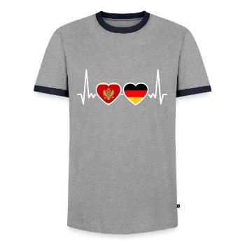 Montenegro Deutschland Herzschlag Flagge - Männer Kontrast-T-Shirt - Grau/Navy  - Vorne - AI Model Female 172 light (172cm) & AI Model Male 178 light (178cm)