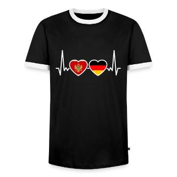 Montenegro Germany Heartbeat Flag - Men's Ringer Shirt - black/white - Front - AI Model Female 172 light (172cm) & AI Model Male 178 light (178cm)