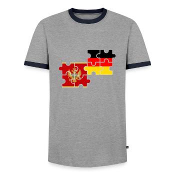 Montenegro Deutschland Flagge Montenegriner - Männer Kontrast-T-Shirt - Grau/Navy  - Vorne - AI Model Female 172 light (172cm) & AI Model Male 178 light (178cm)