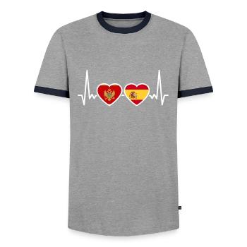 Montenegro Spain heartbeat flag Montenegrins - Men's Ringer Shirt - grey/navy  - Front - AI Model Female 172 light (172cm) & AI Model Male 178 light (178cm)