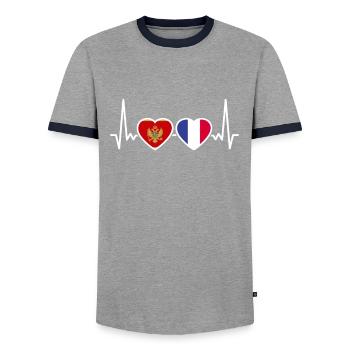 Montenegro Frankreich Herzschlag Flagge - Männer Kontrast-T-Shirt - Grau/Navy  - Vorne - AI Model Female 172 light (172cm) & AI Model Male 178 light (178cm)