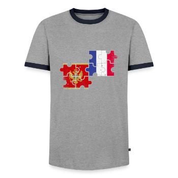 Montenegro France Vintage Flag Montenegrins - Men's Ringer Shirt - grey/navy  - Front - AI Model Female 172 light (172cm) & AI Model Male 178 light (178cm)