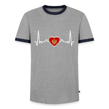 Montenegro Herzschlag Flagge Montenegriner - Männer Kontrast-T-Shirt - Grau/Navy  - Vorne - AI Model Female 172 light (172cm) & AI Model Male 178 light (178cm)
