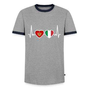 Montenegro Italy Heartbeat Flag Montenegrins - Men's Ringer Shirt - grey/navy  - Front - AI Model Female 172 light (172cm) & AI Model Male 178 light (178cm)