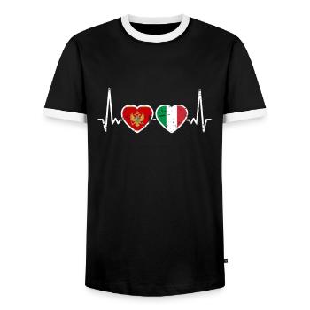 Montenegro Italy Vintage Heartbeat Flag - Men's Ringer Shirt - black/white - Front - AI Model Female 172 light (172cm) & AI Model Male 178 light (178cm)
