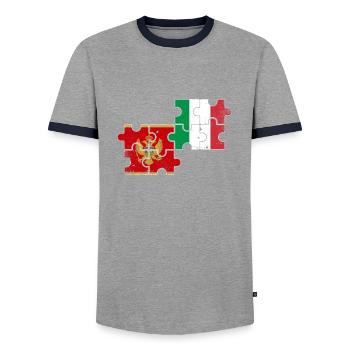 Montenegro Italy Vintage Flag Montenegrins - Men's Ringer Shirt - grey/navy  - Front - AI Model Female 172 light (172cm) & AI Model Male 178 light (178cm)
