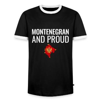 Montenegran And Proud Map Flag Montenegrins - Men's Ringer Shirt - black/white - Front - AI Model Female 172 light (172cm) & AI Model Male 178 light (178cm)
