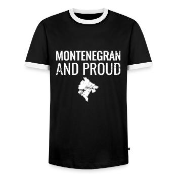 Montenegran And Proud Vintage Map Montenegro - Men's Ringer Shirt - black/white - Front - AI Model Female 172 light (172cm) & AI Model Male 178 light (178cm)