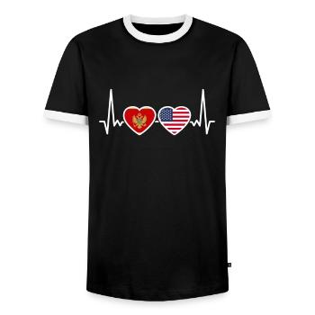 Montenegro USA heartbeat flag Montenegrins - Men's Ringer Shirt - black/white - Front - AI Model Female 172 light (172cm) & AI Model Male 178 light (178cm)