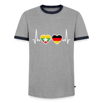 Myanmar Germany Heartbeat Flag Myanmare - Men's Ringer Shirt - grey/navy  - Front - AI Model Female 172 light (172cm) & AI Model Male 178 light (178cm)