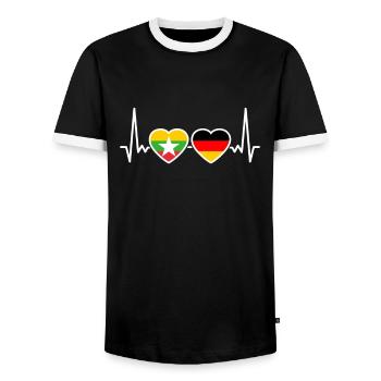 Myanmar Germany Heartbeat Flag Myanmare - Men's Ringer Shirt - black/white - Front - AI Model Female 172 light (172cm) & AI Model Male 178 light (178cm)