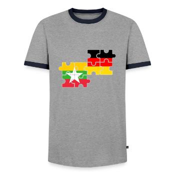 Myanmar Germany Flag German Myanmare - Men's Ringer Shirt - grey/navy  - Front - AI Model Female 172 light (172cm) & AI Model Male 178 light (178cm)