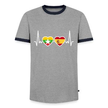 Myanmar Spain heartbeat flag Myanmare - Men's Ringer Shirt - grey/navy  - Front - AI Model Female 172 light (172cm) & AI Model Male 178 light (178cm)