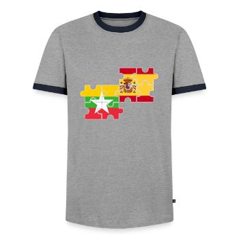 Myanmar Spain Flag Spanish Myanmare - Men's Ringer Shirt - grey/navy  - Front - AI Model Female 172 light (172cm) & AI Model Male 178 light (178cm)