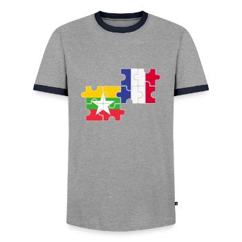 Myanmar France Flag French Myanmare - Men's Ringer Shirt - grey/navy  - Front - AI Model Female 172 light (172cm) & AI Model Male 178 light (178cm)