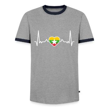 Myanmar heartbeat Myanmar flag Myanmare - Men's Ringer Shirt - grey/navy  - Front - AI Model Female 172 light (172cm) & AI Model Male 178 light (178cm)