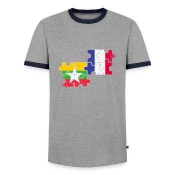 Myanmar France Vintage Flag Myanmare - Men's Ringer Shirt - grey/navy  - Front - AI Model Female 172 light (172cm) & AI Model Male 178 light (178cm)